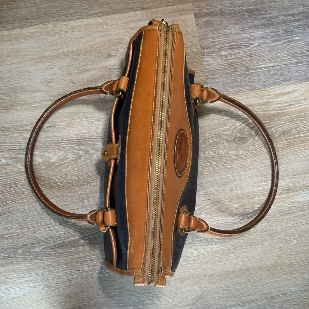 Dooney & Bourke Vintage Leather Satchel Navy Blue / Tan